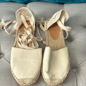 J. Crew Cream Espadrille Flats with Ankle Ties